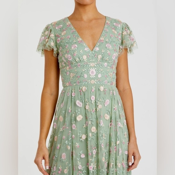 Mac Duggal 35104 NWT Embroidered V Neck Cap Sleeve Midi Dress - Picture 4 of 9